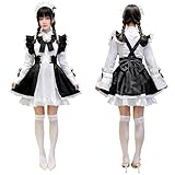 [IRIWA] メイド服 コスプレ 男性用 女性用 萌え コスチューム 仮装 ハロウィン クリスマス パーティー メイド喫茶 ワンピ エプロン カチューシャ ニーハイ リボン ５点セット (女性M)