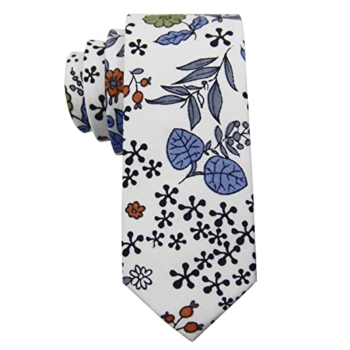 Image of Mantieqingway Floral Ties for Men Skinny Cotton Tie Flower Necktie