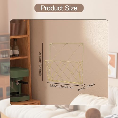 Estante para revistas de pared de metal y periódicos organizador de libros dorado 4