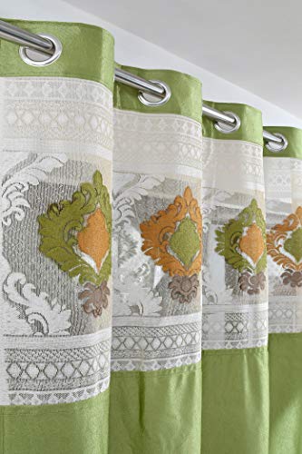 Image of LaVichitra Polyester Long Door Curtain with Designer Net (9ft, Green) -1 Piece