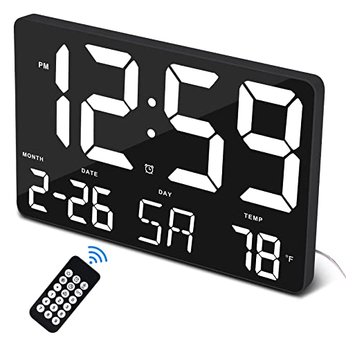 U-picks Digital Wall Clock, 11.5" Large Display With Wireless Remote Control, Oversize Alarm With Date Temp, 12/24H