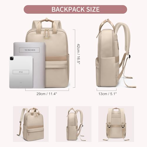 GOLF QUALITY Laptop Backpack for Women Carry On Backpack Travel Backpack with Laptop Compartment for Work Travel Business Fit 16 Inch Notebook, Apricot — view 5