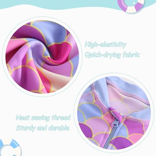 Image of Girls One Piece Rash Guard Long Sleeve Swimsuits for Girls UPF 50+ Sun Protection Bathing Suits 3-16 Years