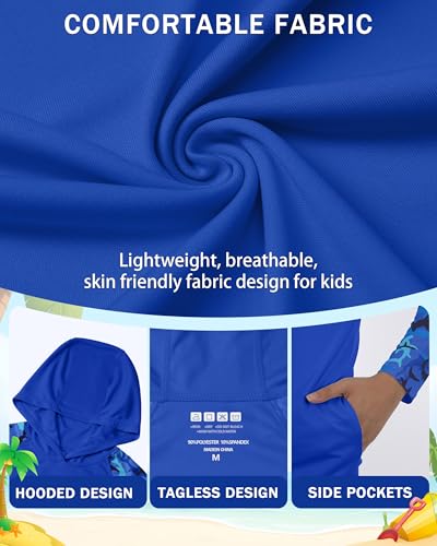 Image of Boys Rash Guard Swim Hoodie, Kids Long Sleeve Sun Fishing Shirts