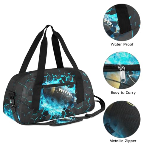 Gym Travel Duffle Bag for Boys - Blue 3D Football Kids Overnighter Weekend Bag with Front Zipper Pocket for School Practice, Teens Carry-On Size Sleepover Bags3
