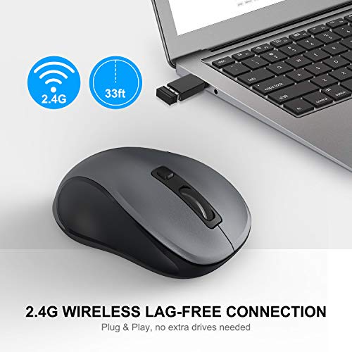 Wisfox 2.4G Wireless Mouse For Laptop, Ergonomic Computer Mouse With Usb Receiver And Type-C Adapter, 3 Adjustable Levels, 6 Button Cordless Wireless Mice For Windows Mac Pc Notebook (Grey And Black) #TOP1