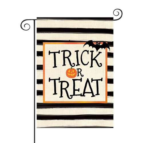 CJYGEGE Trick or Treat Halloween Garden Flag for Outside 12 x 18 Inch Halloween Decor Double Sided Burlap Yard Flag for Outdoor Decoration