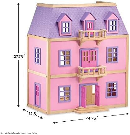 Melissa & Doug Multi-Level Wooden Dollhouse | Large Playset for Girls & Boys | Dollhouses & Dolls | Age 3+ years | Gift for Boy or Girl