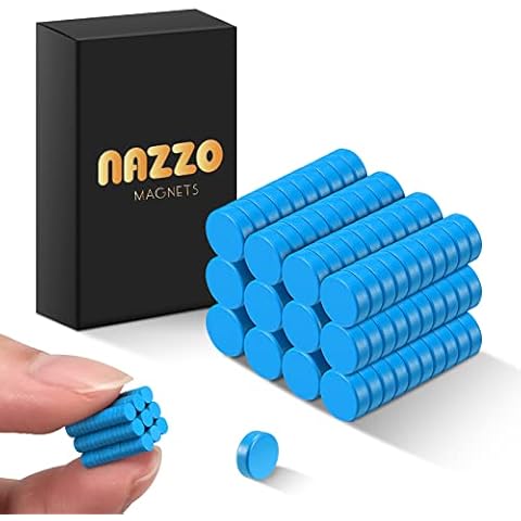 NAZZO Mini Magnets, 3x1mm Miniature Magnets Small Round Magnets for Crafts, DIY, Science, Whiteboard, Office and Photo, Tiny Refrigerator Magnets, 120Pcs Little Magnets, Blue Cover