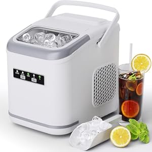 Eiswürfelmaschine, 12,0 kg24H, 9 Eiswürfel in 6 Minuten, 2 Größen von Bullet Ice, Selbstreinigende Eiswürfelbereiter mit Schaufel und Korb, Eiswürfelmaschinen für Zuhause, Büro, Bar, Party (Weiß)