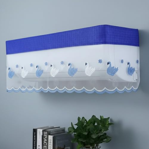Image of Premium Cotton Net AC Cover for 1.5-2 Ton Split Air Conditioner | Dust Protection AC Indoor Unit Cover for Summer | Embroidered & Printed | Pack of 1 (Blue Duck)