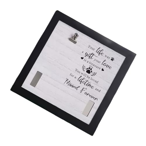 KASFDBMO Marco de fotos de madera para mascotas con clip para el collar para apreciar la memoria de perros y gatos, marco de fotos conmemorativo de 9 x 9 pulgadas, regalo conmemorativo
