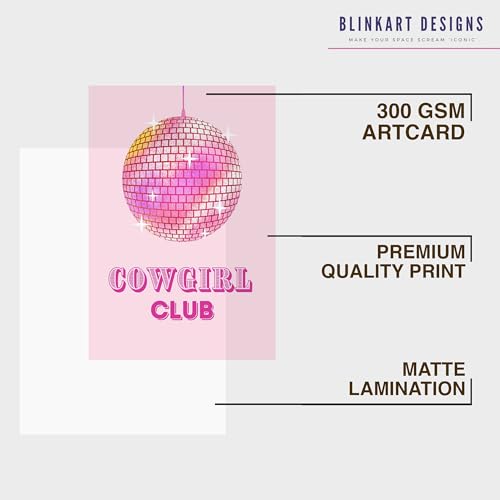 Image of BLINKART Pink Cow Girl Club Abstract Wall Art Painting Print Design Aesthetic Wall Decor Photo ArtWork Frame Decoration Hanging For Home Bedroom Living Room Office Wall Decor (13 * 10 inches) T0027