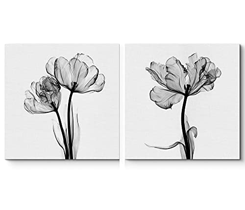 SIGNFORD 2 Panel Canvas Wall Art Black and White Flower Canvas Prints Painting Wall Decor for Living Room Wooden Framed Home Decorations - 16"x16" x 2 Panels
