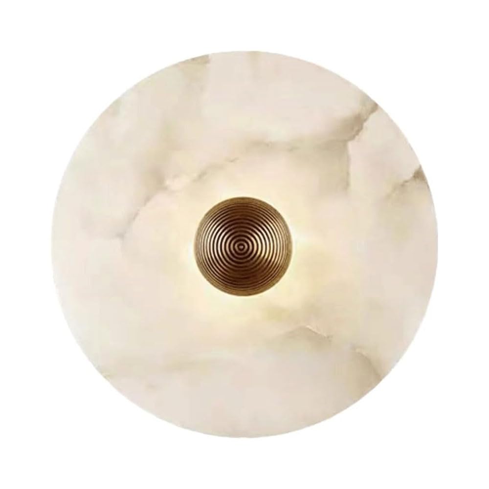 GUOGUOSM Hard Wire Connection LED Wall Lamp, Nordic Minimalist Style Round Marble Wall Sconce, 9.8in Natural Alabaster Wall Light, Dining Room Entrance Stairs Decorative Lighting Fixtures