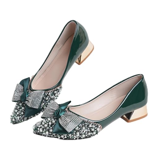 Women's Pumps, Closed Toe Chunky Heels for Women Pointed Toe Rhinestones Bridal Party Dressy Shoes Comfortable Work Pumps Shoes for Office