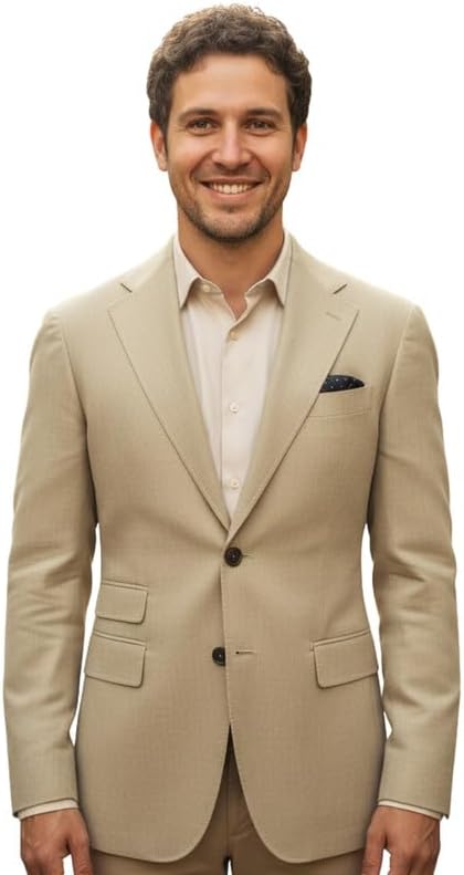 Men's Suit Blazer Notched Lapel 2 Button Suit Jacket with Asymmetric Pockets Business Commute Versatile