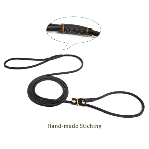 LWBMG Retrieverleine aus echtem Leder, verstellbare Hundetrainingsleine, weiches Echtleder für kleine Hunde, 1,7 m x 0,6 cm, Schwarz