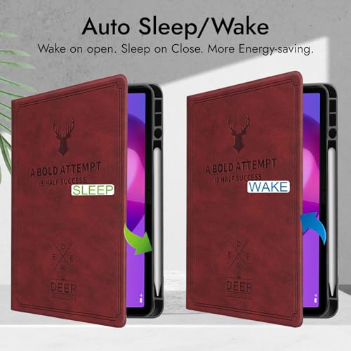 Image of Robustrion Cover for Lenovo Idea Tab Plus 12.1 inch Cover Case with [Pencil Holder], Deer Flip Cover Case for Lenovo Idea Tab Plus Tablet Cover [Auto Sleep Wake Support] - Vine Red
