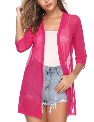 Image of iClosam Women Casual 3 /4 Sleeve Sheer Open Front Cardigan Sweater Kimono