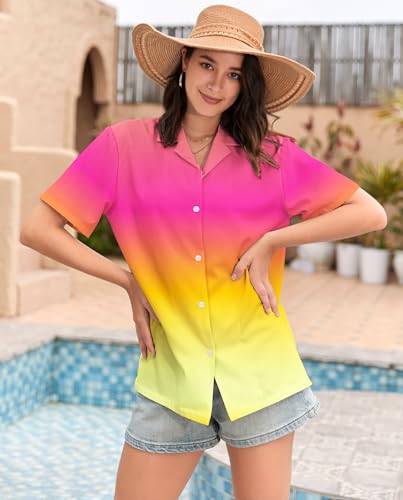 Image of SANGTREE Girls & Women's Hawaiian Shirts Button Down Short Sleeve Floral Tropical Shirt Beach Vacation Blouse Tops