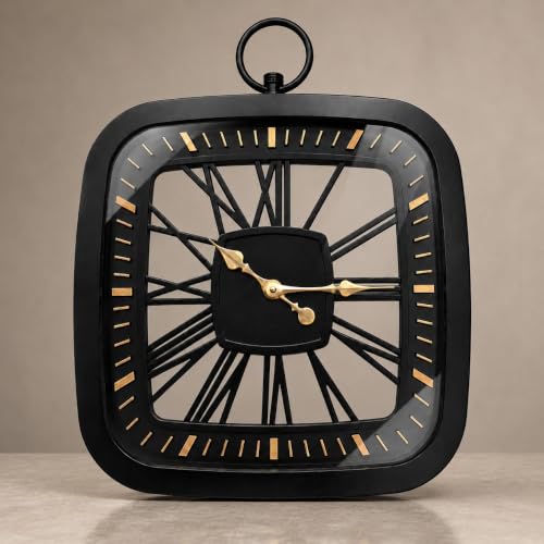 Image of ARMONIA Vintage Roman Numeral Wall Clock 56 cm | Premium Acrylic Skeleton Dial with Decorative Gold Hands, Silent Quartz, Modern Home & Office Decor (Include Microfiber Cloth)