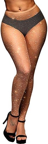 Jusback Rhinestone Fishnet Stockings Sparkle High Waist Tights Pantyhose