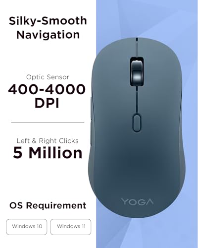 Image of Lenovo Yoga Bluetooth Silent Mouse, 3 Level DPI Adjustment, 36 Month Battery Life, Bluetooth 5.3, 3 Device Paring, Whisper Quiet, Programmable Buttons, Smooth Finish, Tidal Teal