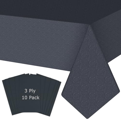 Image of Black Disposable Tablecloth for Rectangle Tables 10 Pack, 54''x108'' Paper Table Cloth for 3-9 Ft Tables, Paper & Plastic Party Table Cover for Birthday, Outdoor, Wedding, Banquet