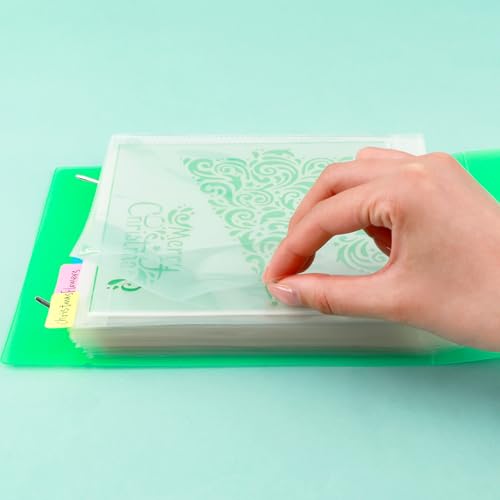 Image of Cookie Stencil Storage Binder for Storage 6x6inch Stencils,Die Cuts,DIY Scrapbooking,Clear Stamp,Storage Folder Organizer Include 1 Green Cover,50 Sleeve,50 Backing Paper and 10 Sheets Divider Tabs
