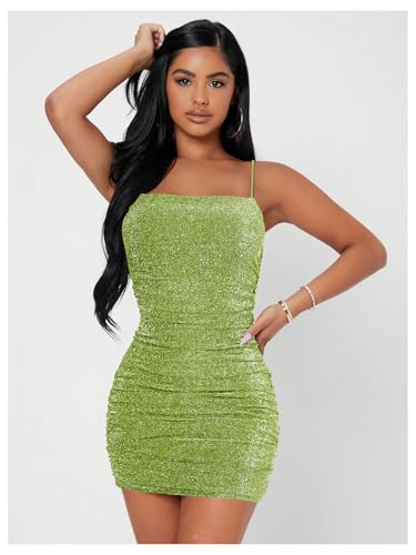 Image of Floerns Women's Glitter Sleeveless Ruched Party Clubwear Bodycon Mini Dress
