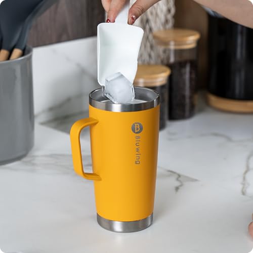 Image of 20 oz Insulated Tumbler with Handle Stainless Steel Travel Coffee Mug with Lid and Straw, Double Wall Tumbler Cups for Women and Men, BPA Free (Mango Yellow)