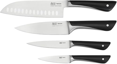 Tefal Jamie Oliver - Juego de 4 piezas de la serie The Knife (9CM PARING + 12CM Utility + 15CM Chef + 16.5CM SANTOKU cuchillos)