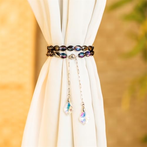 NUZUJX Magnetic Curtain Tiebacks, 2 Pack K9 Clear AB Color Crystal Prism Beaded Pendants Sheers/Draperies Holdbacks for Window Home Office Decor (AB D Blue) NUZUJX Magnetic Curtain Tiebacks, 2 Pack K9 Clear AB Color Crystal Prism Beaded Pendants Sheers/Draperies Holdbacks for Window Home Office Decor (AB D Blue)