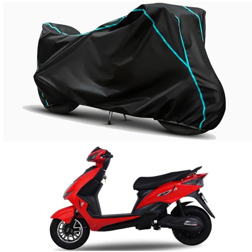 Image of Waterproof Bike Body Cover Compatible for | EeVe Wind | Taffeta Fabric, Sky Piping Design, Bottom Elastic Fit | Dustproof, Sun UV & Rain Protection for All Weather.