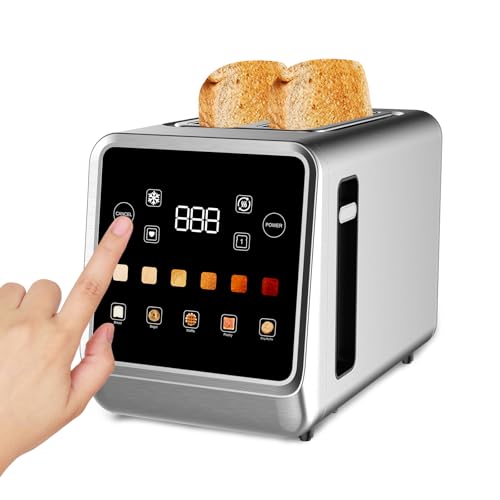 Touch Screen Toaster 2 Slice with LCD Display Stainless Steel Digital Timer Toasters 6 Bread Types&...