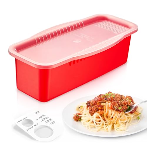 MUXIUNT Microwave Pasta Cooker with Strainer Lid & Built-in Measuring Card