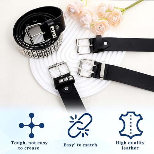 simarro 6 Pcs Black Studded Belts Y2K Belt, 44 inches Long Studded Rivet Double Grommet Belt Set Star Gothic Punk Rock Goth Punk Style Accessories for Men Women4