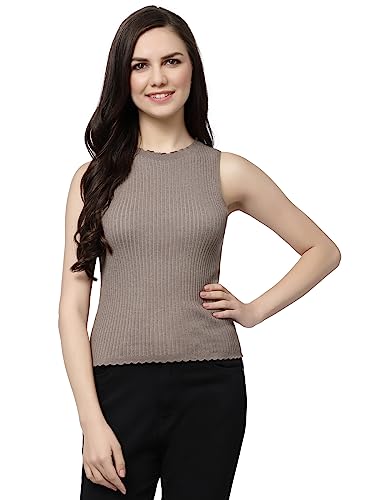 Image of Kalt Womens Knitted, Ribbed Cotton Fitted Sleeveless Round Neck Cami Tank Top