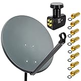 PremiumX Satelliten-Komplettanlage 80cm Satellitenschüssel ALU Anthrazit Satellitenantenne Quad LNB F-Stecker, SAT bis 4 Teilnehmer