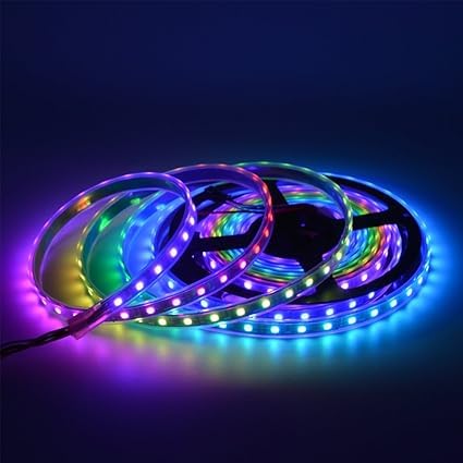 Image of WS2811 12V Addressable RGB LED Strip Light (5M), 300 LEDs, Chasing Rainbow Effects, Black PCB, Ideal for Gaming Setup, False Ceiling & DIY Projects