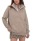 Locachy Women's Casual Oversized Button Henley Neck Sweatshirt Long Sleeve Pullover Tops 2026 Spring Fashion Outfits Clothes Coffee Grey M