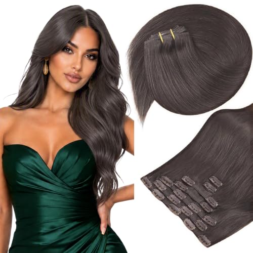 Sunny Hair Clip in Hair Extensions Real Human Hair Smoky Ashy Brown 120g