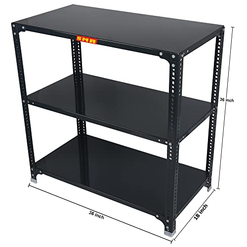 Image of SMR Prime CRC Sheet 22 Gauge Multipurpose Slotted Angle Rack with 3 Shelf For Home, Office & Industry - (36X36X18 In, 13 Kg | 16 Gauge Angle-Grey)