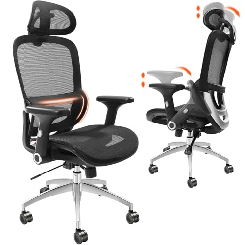 Image of VEVOR Ergonomic Office Chair, High Back Home Desk Chair with Adjustable Headrest, Flip-Up Arms, 90-130 Tilt Lock & Wide Backrest, Lumbar Support, Computer Mesh Chairs for Man Woman, Black Task Chair