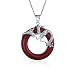 Produktbild Asiatischen Stil Drachen Runde Circle Disc Rot Gefärbten Jade 925 Silber Anhänger Mit Kette Für Damen 18 Zoll