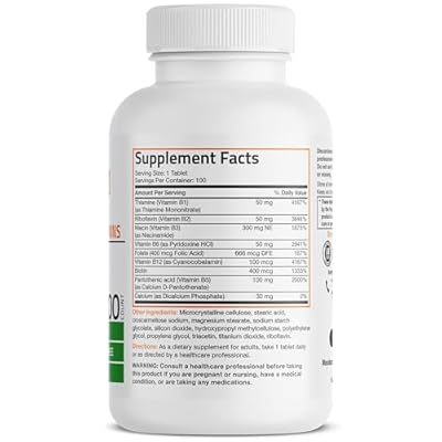 Bronson Vitamin B Complex (Vitamin B1, B2, B3, B6, B9 - Folic Acid, B12), 100 Tablets