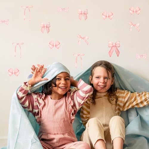 Calcomanías de pared con lazo rosa para dormitorio infantil pack de 12 hojas adhesivas 7