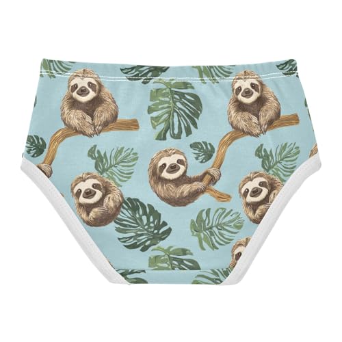 ZZKKO Sloth Tropical Leaf Girls Underwear Toddler Panties for Girls Comfort Brief Size 2-8T2