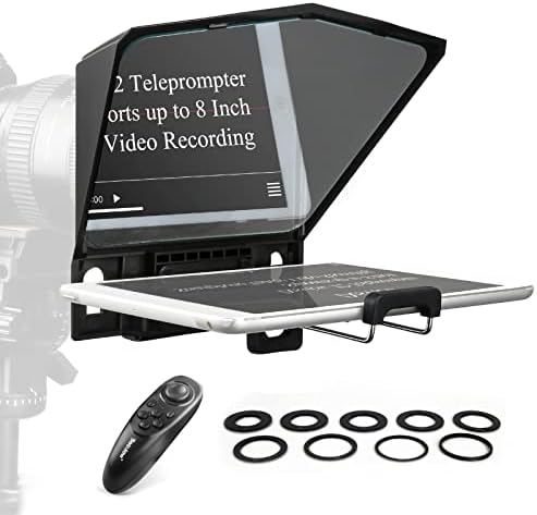 Desview T2 Teleprompter, 8 Inch Portable Teleprompters Kit with Beam Split 70/30 Glass & Remote Control, Compatible with Android/iOS Smartphone Tablet, DSLR Camera